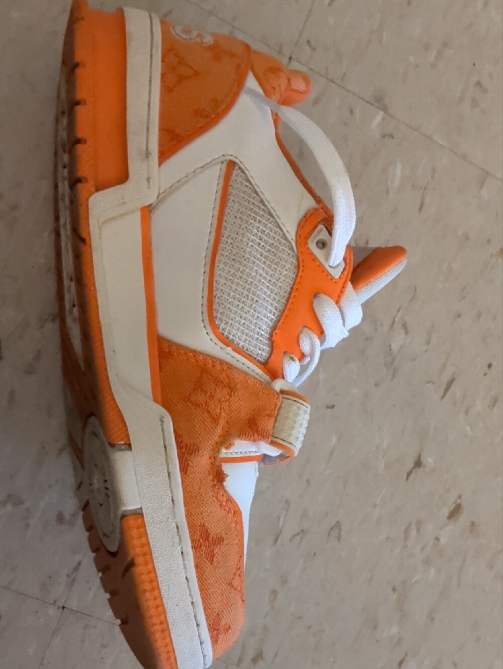 Louis Vuitton Orange and White Men's Low-Top Sneakers - Picture 9 of 10